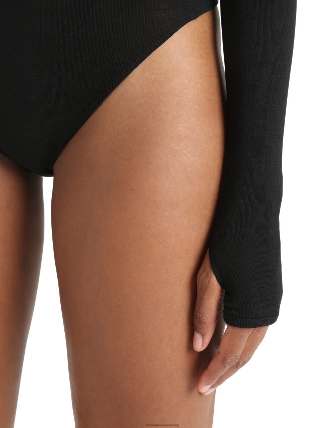 Icebreaker îmbrăcăminte negru femei Body Merino Queens cu mânecă lungă și cu gât înalt DL46T543