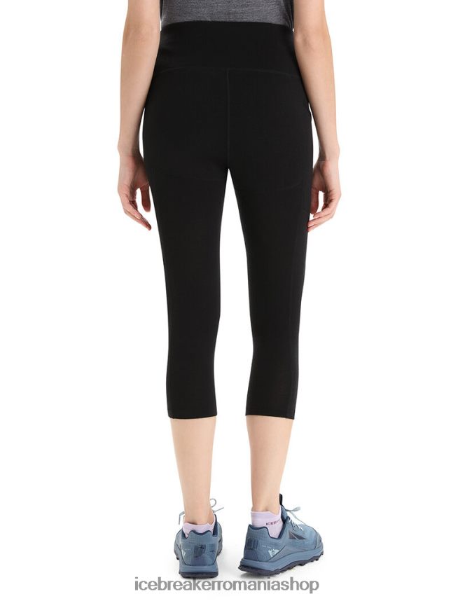 Icebreaker îmbrăcăminte negru femei colanți 3/4 cu talie mare din merino fastray DL46T737