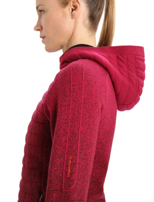 Icebreaker îmbrăcăminte cireșe/espresso femei hanorac izolat cu mânecă lungă cu fermoar din merino zoneknit în adâncime DL46T888