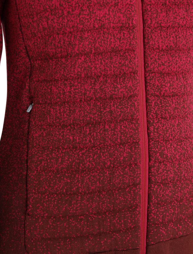 Icebreaker îmbrăcăminte cireșe/espresso femei hanorac izolat cu mânecă lungă cu fermoar din merino zoneknit în adâncime DL46T888