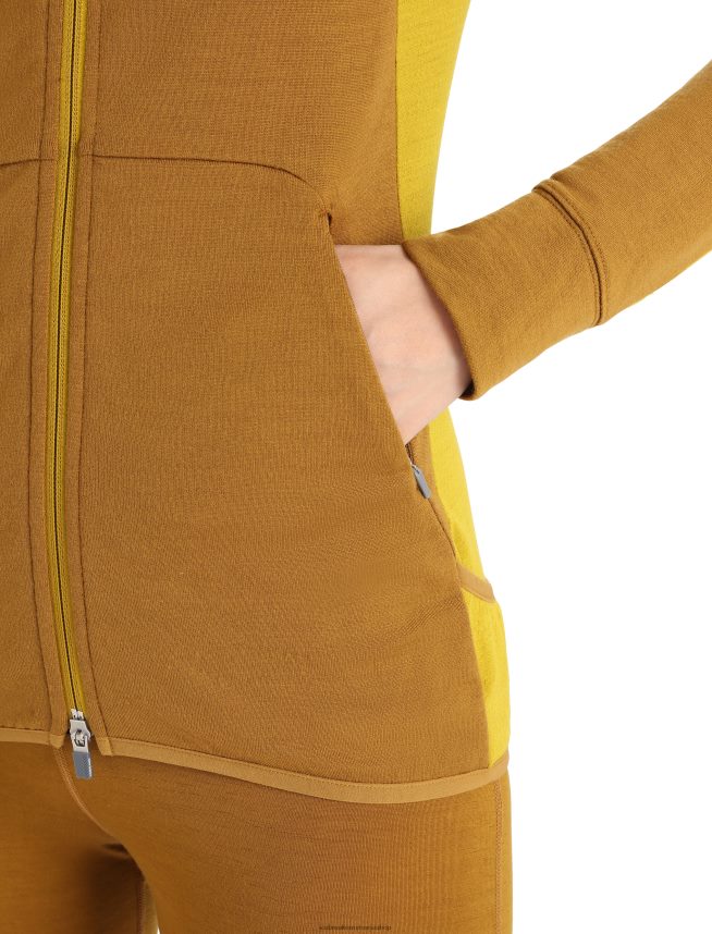 Icebreaker îmbrăcăminte cuișoare/aur tăcut femei hanorac cu mânecă lungă cu fermoar din merino zoneknit DL46T855