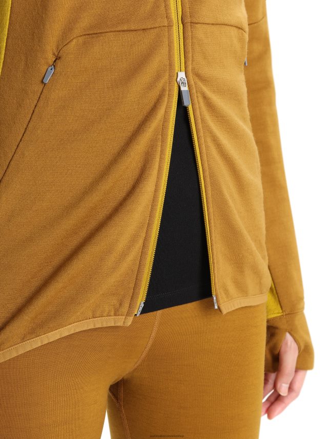 Icebreaker îmbrăcăminte cuișoare/aur tăcut femei hanorac cu mânecă lungă cu fermoar din merino zoneknit DL46T855