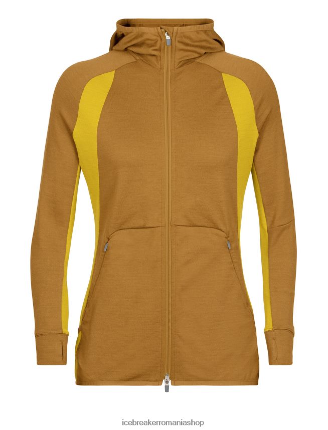 Icebreaker îmbrăcăminte cuișoare/aur tăcut femei hanorac cu mânecă lungă cu fermoar din merino zoneknit DL46T855