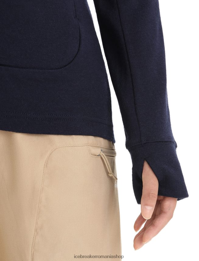 Icebreaker îmbrăcăminte marina de la miezul nopții femei hanorac cu mânecă lungă cu fermoar merino quantum iii DL46T698