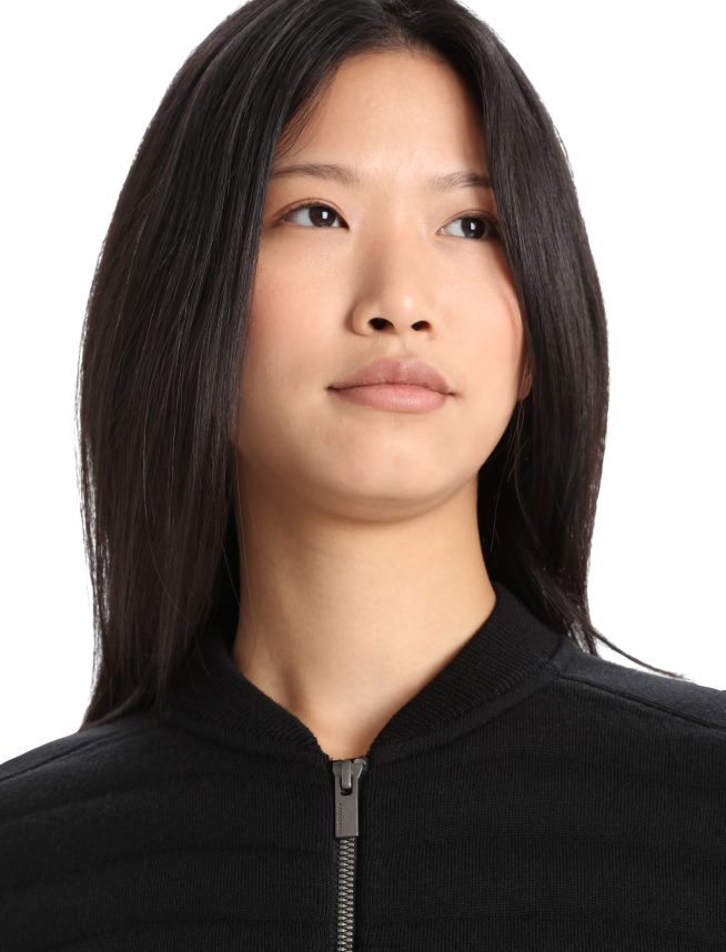 Icebreaker îmbrăcăminte negru femei City label zoneknit merinos izolat tricot bomber DL46T683