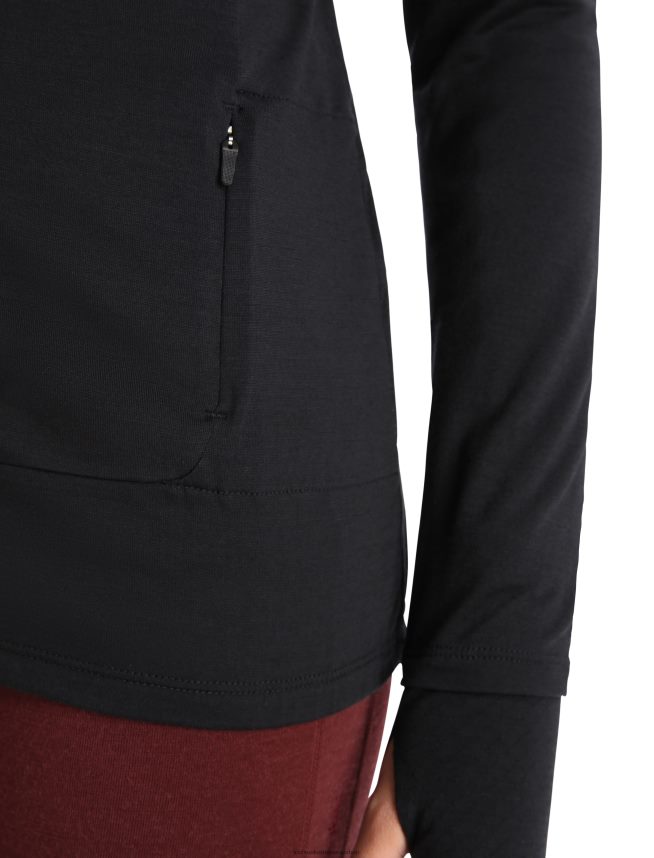 Icebreaker îmbrăcăminte negru femei geaca zoneknit merinos cu maneca lunga cu fermoar DL46T718