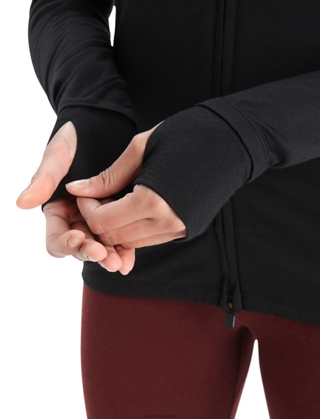 Icebreaker îmbrăcăminte negru femei geaca zoneknit merinos cu maneca lunga cu fermoar DL46T718