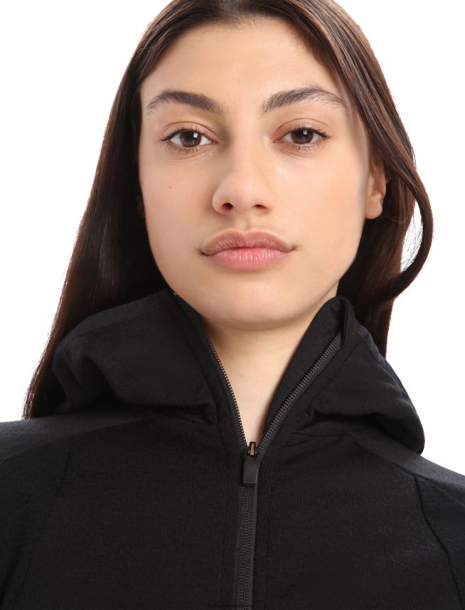 Icebreaker îmbrăcăminte negru femei hanorac cu mânecă lungă cu fermoar din merino zoneknit DL46T712