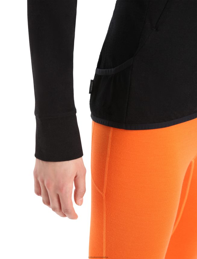 Icebreaker îmbrăcăminte negru femei hanorac cu mânecă lungă cu fermoar din merino zoneknit DL46T712