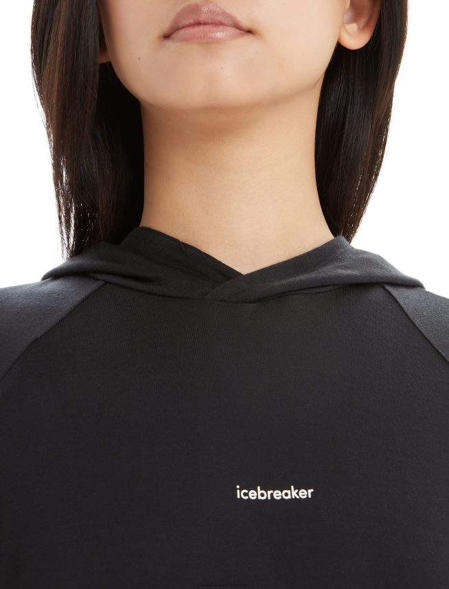Icebreaker îmbrăcăminte negru femei hanorac cu mânecă lungă din merino cool-lite DL46T696