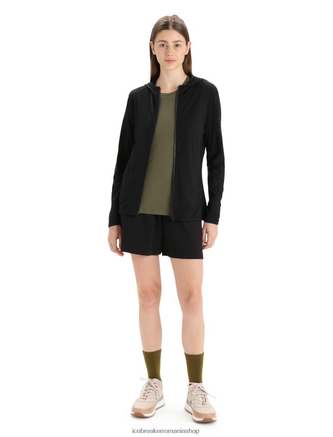 Icebreaker îmbrăcăminte negru femei hanorac cu mânecă lungă și fermoar merino granary DL46T716