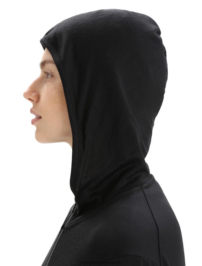 Icebreaker îmbrăcăminte negru femei hanorac cu mânecă lungă și fermoar merino granary DL46T716