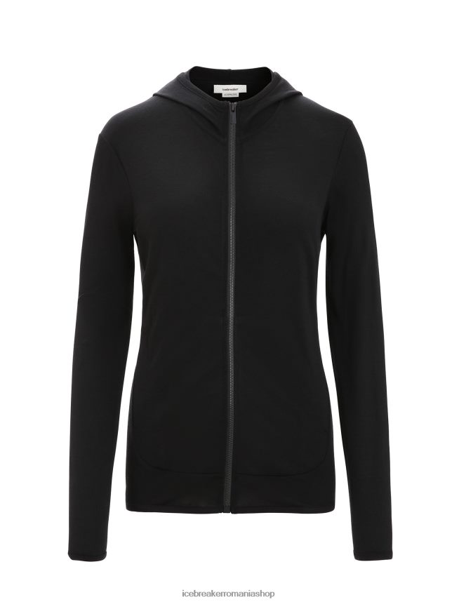 Icebreaker îmbrăcăminte negru femei hanorac cu mânecă lungă și fermoar merino granary DL46T716