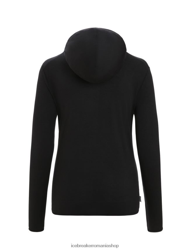Icebreaker îmbrăcăminte negru femei hanorac cu mânecă lungă și fermoar merino granary DL46T716