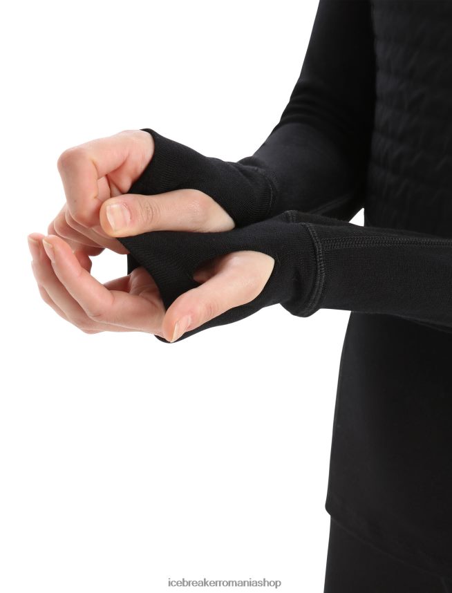 Icebreaker îmbrăcăminte negru femei hanorac termic cu mânecă lungă izolată din merino zoneknit DL46T597