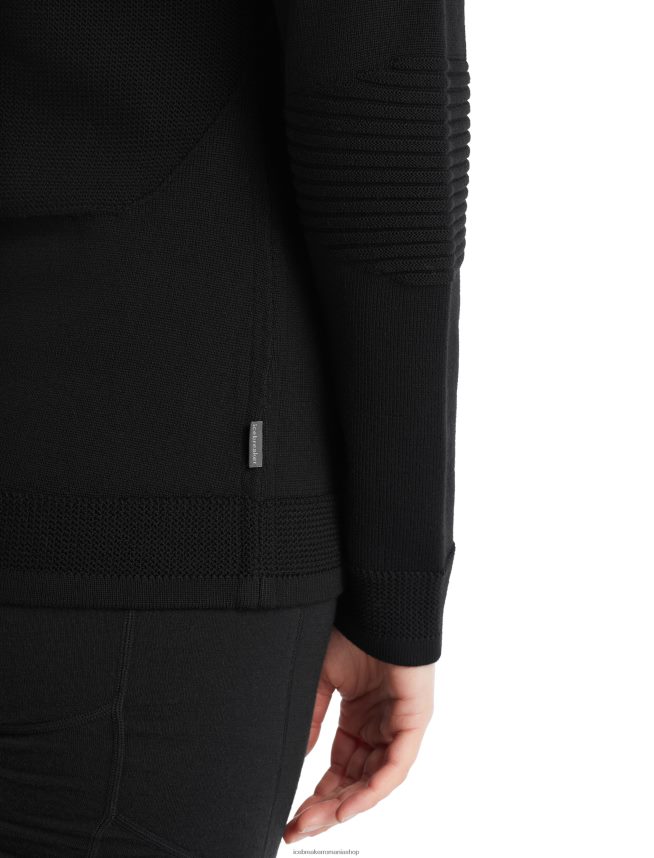 Icebreaker îmbrăcăminte negru femei zoneknit merinos cu maneca lunga cu jumatate de fermoar DL46T724