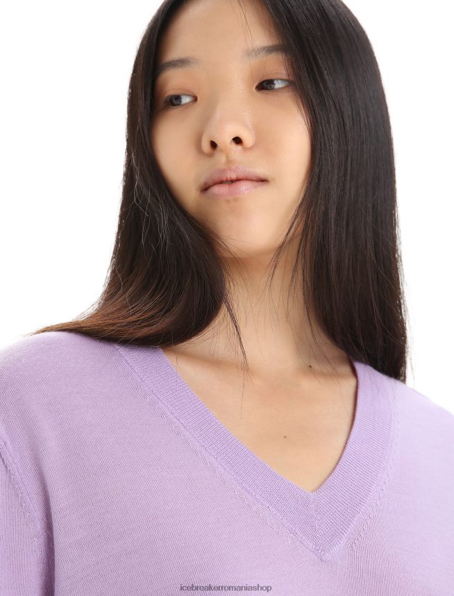 Icebreaker îmbrăcăminte privire violetă femei pulover merino wilcox cu mânecă lungă cu decolteu în V DL46T723