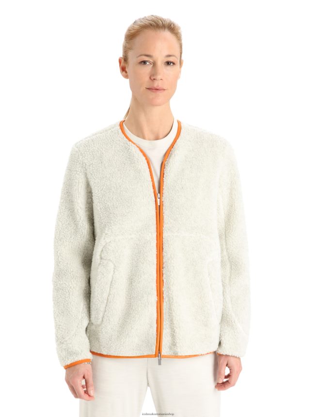 Icebreaker îmbrăcăminte ecru heather/flash femei Cardigan cu fermoar cu mânecă lungă din realfleece merinos DL46T873