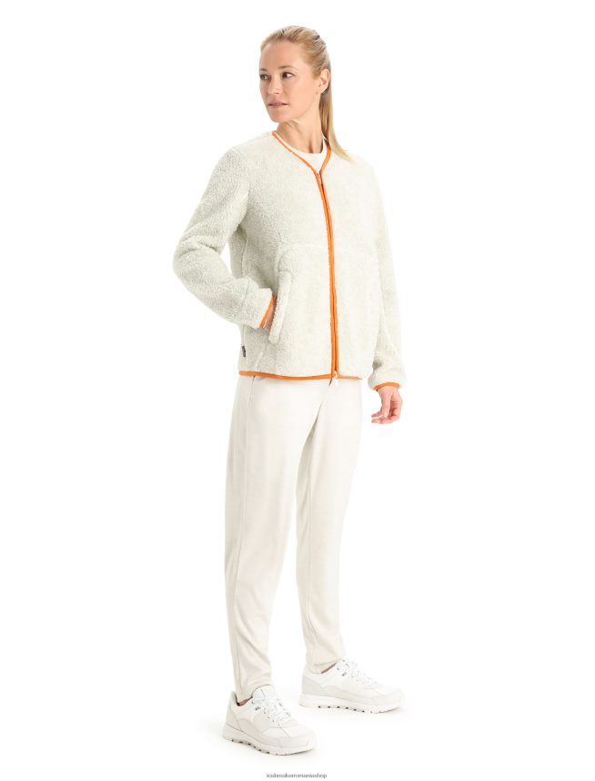 Icebreaker îmbrăcăminte ecru heather/flash femei Cardigan cu fermoar cu mânecă lungă din realfleece merinos DL46T873