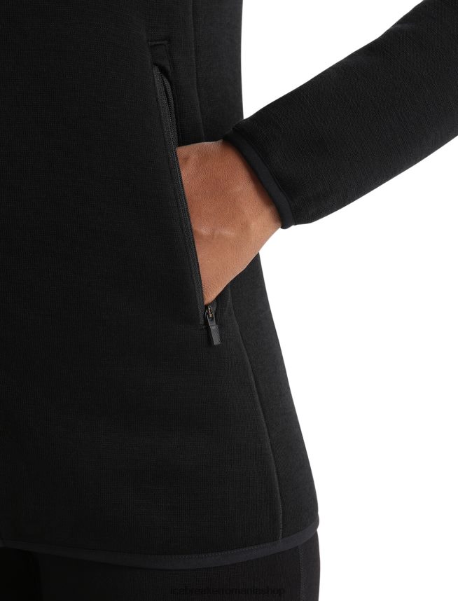 Icebreaker îmbrăcăminte negru femei jachetă realfleece merino elemental cu mânecă lungă și fermoar DL46T901