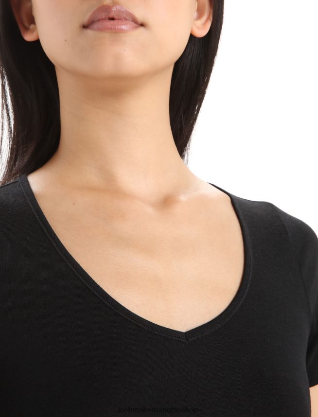 Icebreaker îmbrăcăminte negru femei top cu mânecă scurtă cu sirenă din merino DL46T539