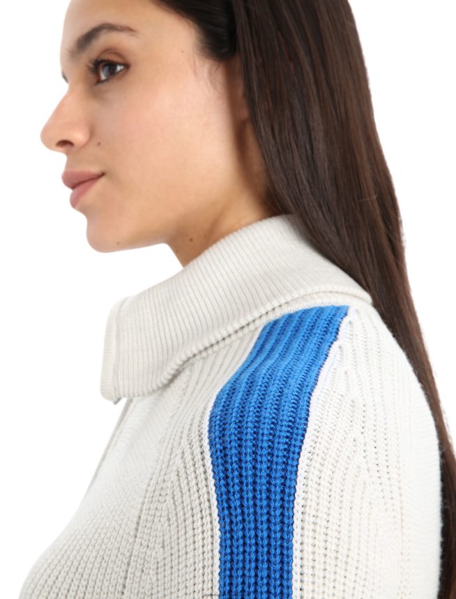 Icebreaker îmbrăcăminte ecru erica/lazurit femei pulover cu jumătate de fermoar cu mânecă lungă merino lodge DL46T838