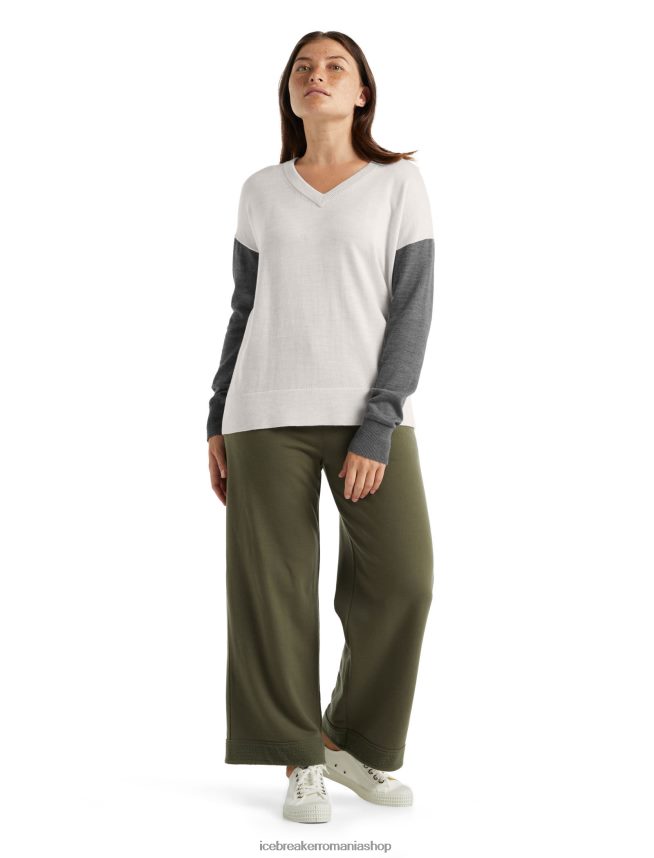 Icebreaker îmbrăcăminte ecru heather/gritstone heather femei pulover merino shearer cu decolteu în V DL46T875