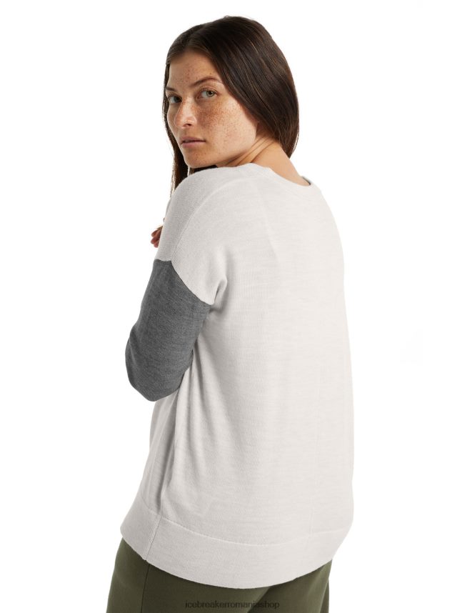 Icebreaker îmbrăcăminte ecru heather/gritstone heather femei pulover merino shearer cu decolteu în V DL46T875