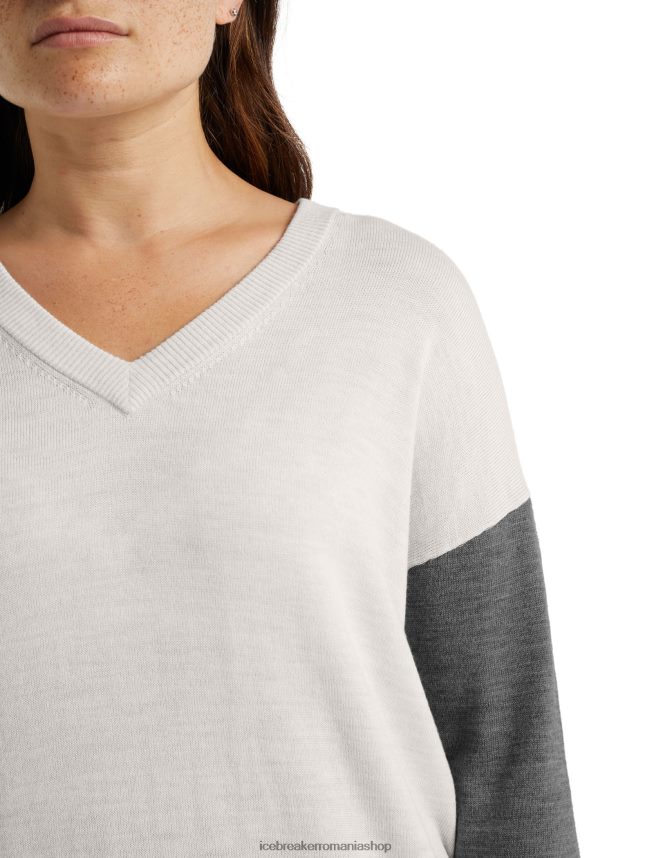 Icebreaker îmbrăcăminte ecru heather/gritstone heather femei pulover merino shearer cu decolteu în V DL46T875