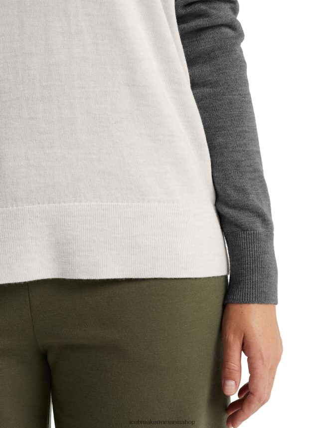 Icebreaker îmbrăcăminte ecru heather/gritstone heather femei pulover merino shearer cu decolteu în V DL46T875