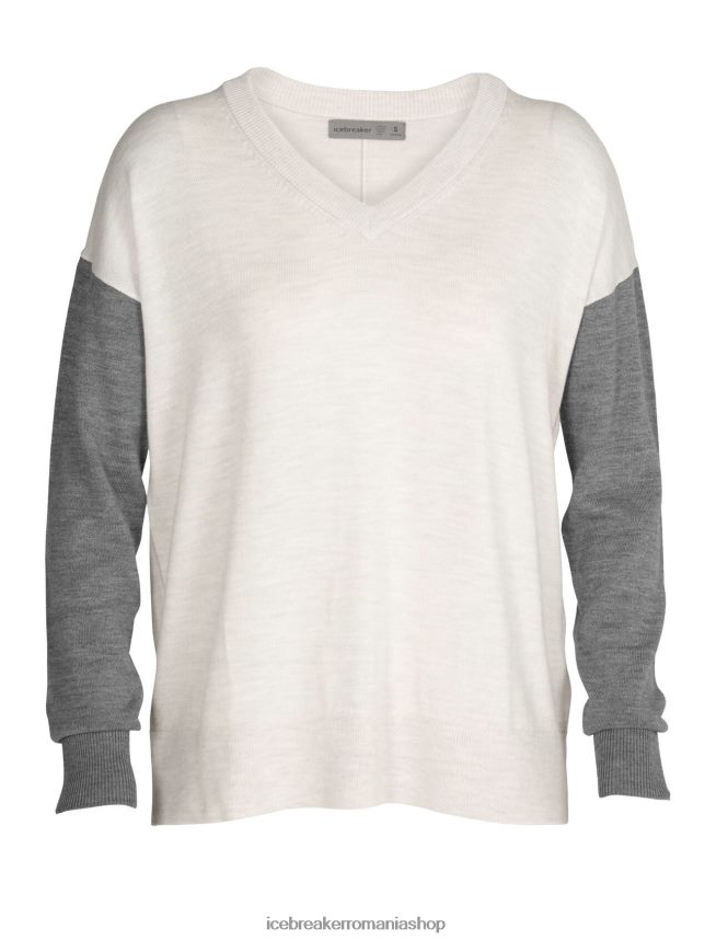 Icebreaker îmbrăcăminte ecru heather/gritstone heather femei pulover merino shearer cu decolteu în V DL46T875