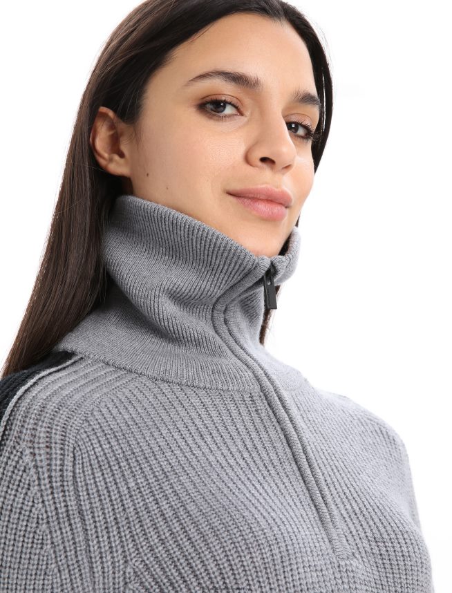 Icebreaker îmbrăcăminte gresie heather/negru femei pulover cu jumătate de fermoar cu mânecă lungă merino lodge DL46T725