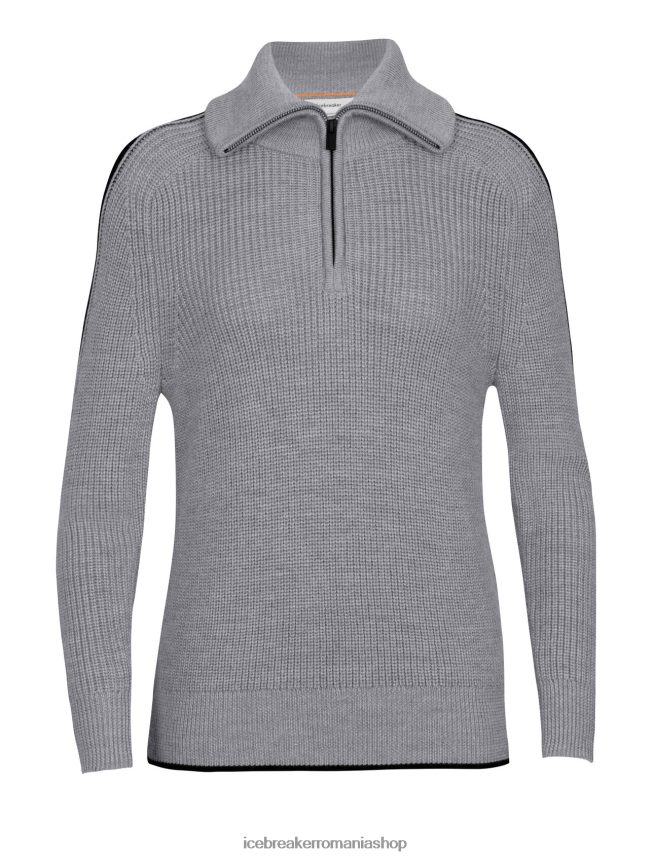 Icebreaker îmbrăcăminte gresie heather/negru femei pulover cu jumătate de fermoar cu mânecă lungă merino lodge DL46T725