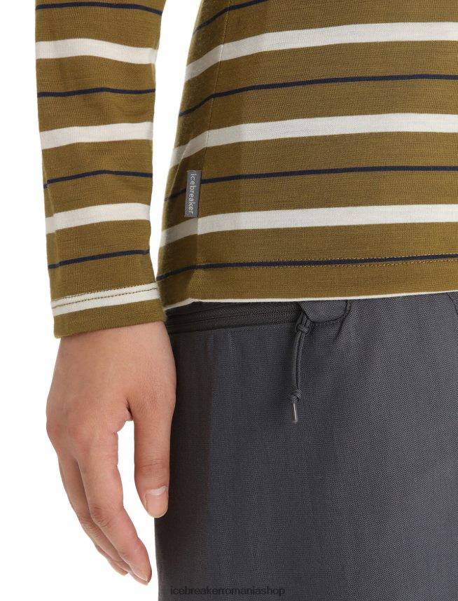 Icebreaker îmbrăcăminte alge/cretă femei tricou cu dungi cu mânecă lungă merino wave DL46T694