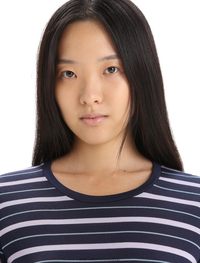 Icebreaker îmbrăcăminte miezul nopții bleumarin/mov privire femei tricou cu dungi cu mânecă lungă merino wave DL46T695