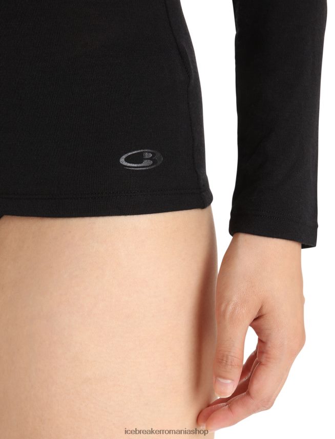 Icebreaker îmbrăcăminte negru femei top cu mânecă lungă cu sirenă din merino DL46T549