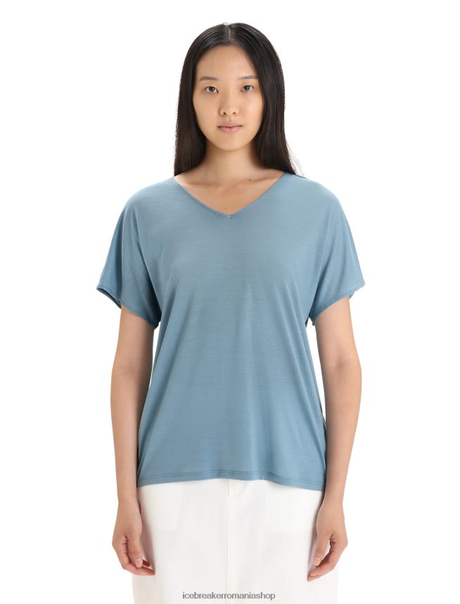 Icebreaker îmbrăcăminte albastru astral femei top reversibil cu mânecă scurtă din merino Drayden DL46T675