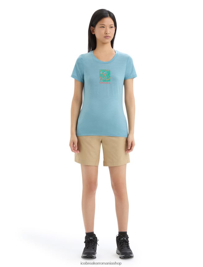 Icebreaker îmbrăcăminte albastru astral femei tricou cu mânecă scurtă merino tech lite ii wildflower bloom DL46T645