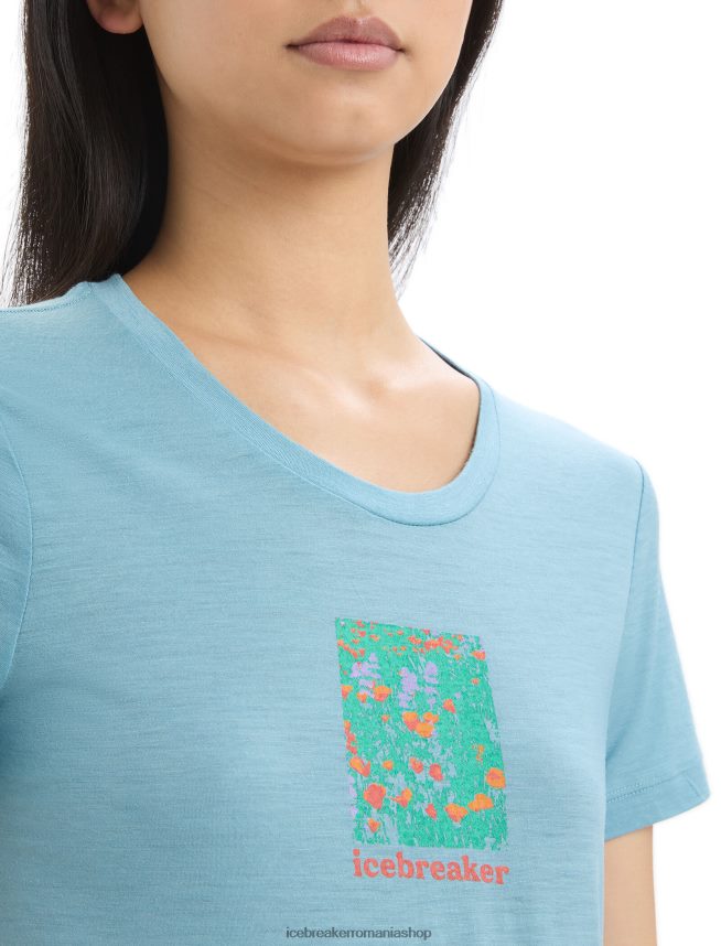 Icebreaker îmbrăcăminte albastru astral femei tricou cu mânecă scurtă merino tech lite ii wildflower bloom DL46T645