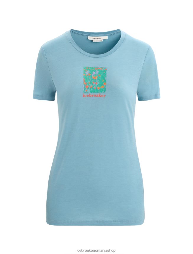 Icebreaker îmbrăcăminte albastru astral femei tricou cu mânecă scurtă merino tech lite ii wildflower bloom DL46T645