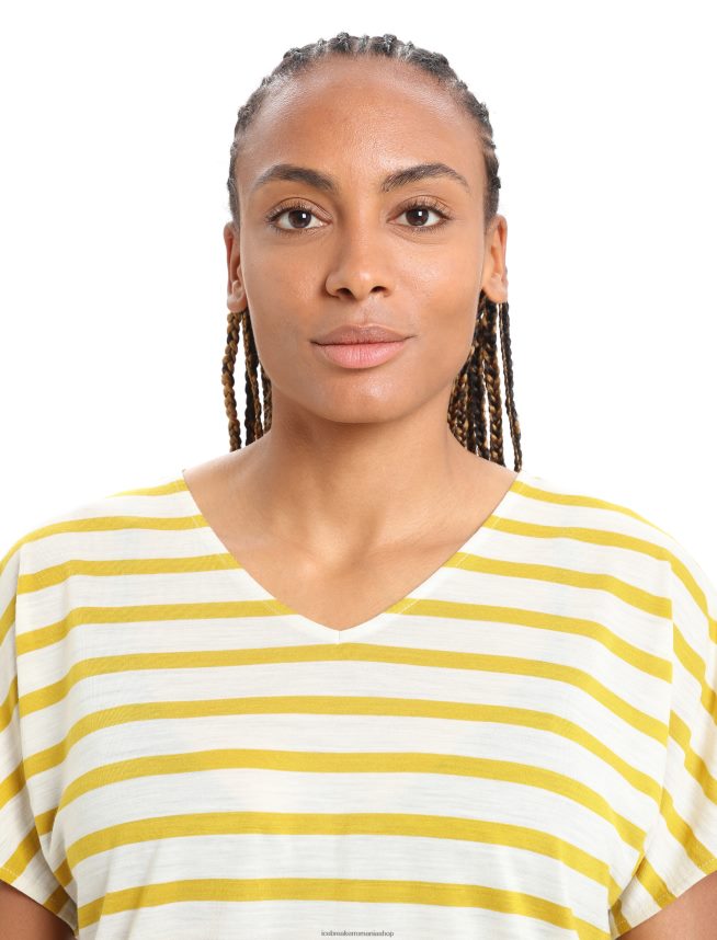 Icebreaker îmbrăcăminte ecru erica/aur tăcut femei merino drayden reversibil cu mânecă scurtă dungă superioară DL46T847