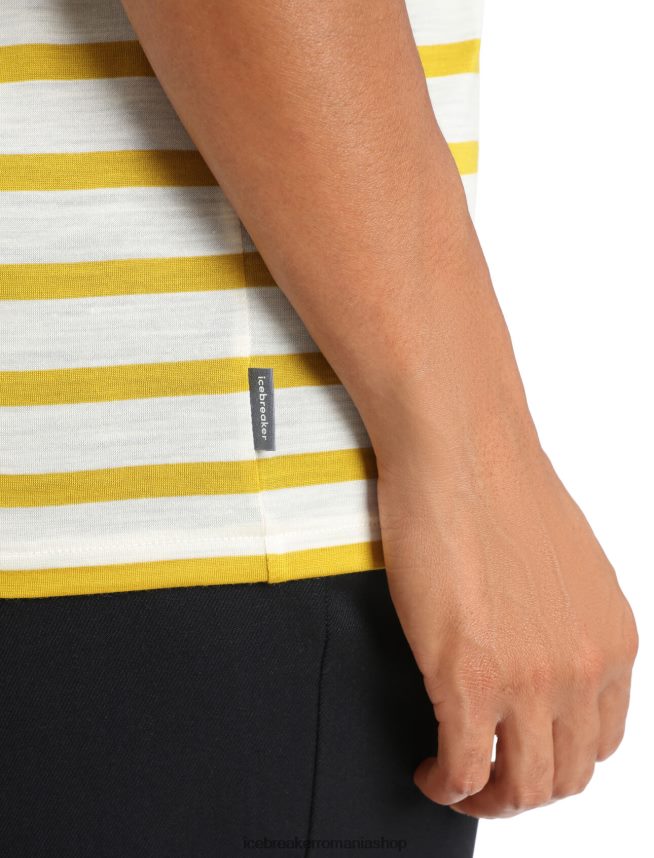 Icebreaker îmbrăcăminte ecru erica/aur tăcut femei merino drayden reversibil cu mânecă scurtă dungă superioară DL46T847