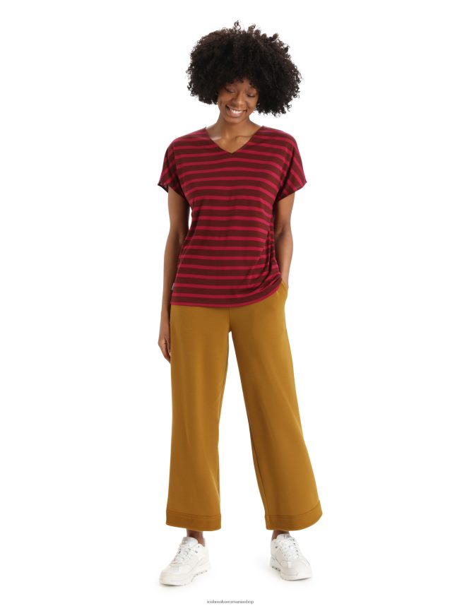 Icebreaker îmbrăcăminte espresso/cireșe femei merino drayden reversibil cu mânecă scurtă dungă superioară DL46T848