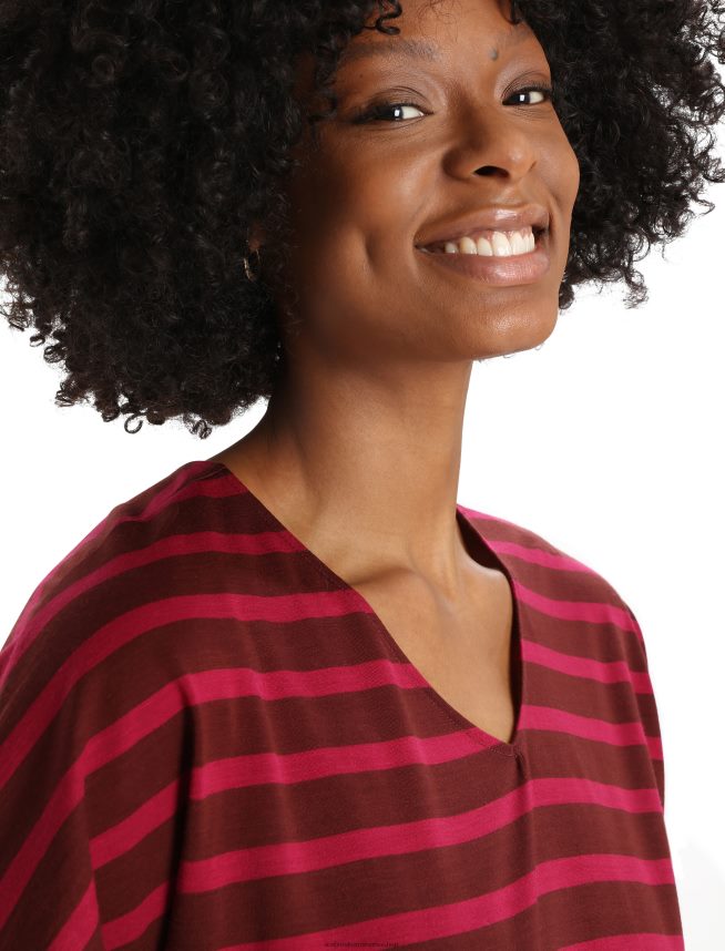 Icebreaker îmbrăcăminte espresso/cireșe femei merino drayden reversibil cu mânecă scurtă dungă superioară DL46T848