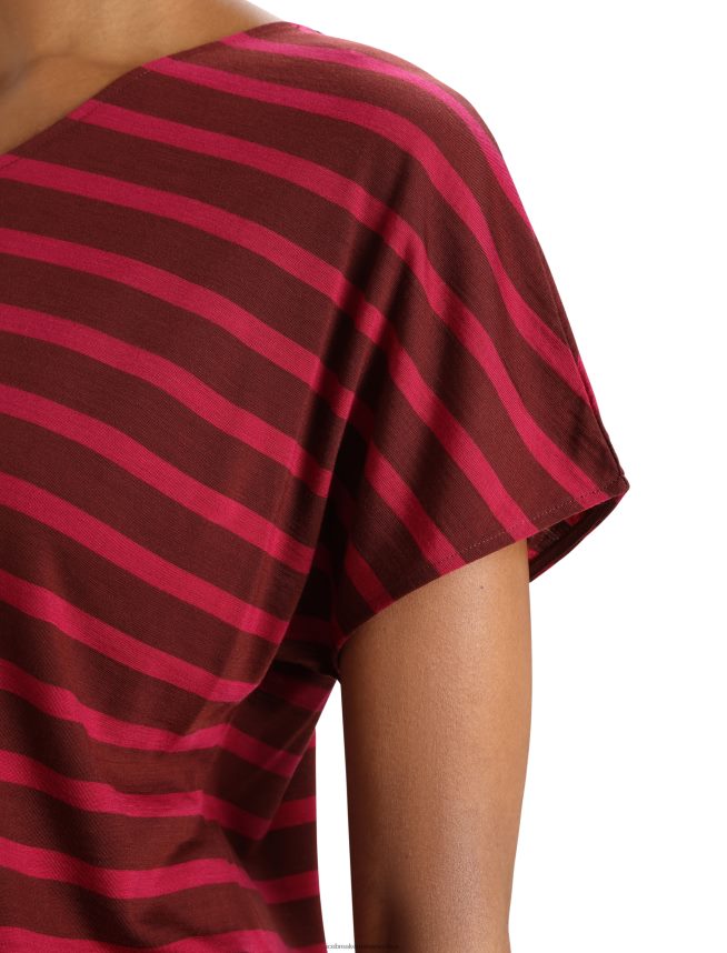 Icebreaker îmbrăcăminte espresso/cireșe femei merino drayden reversibil cu mânecă scurtă dungă superioară DL46T848