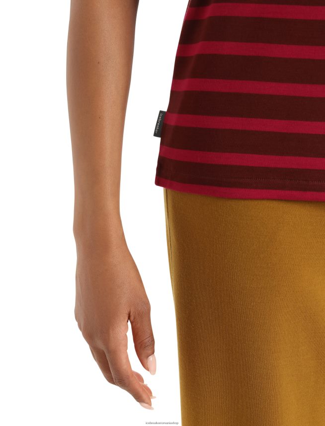 Icebreaker îmbrăcăminte espresso/cireșe femei merino drayden reversibil cu mânecă scurtă dungă superioară DL46T848