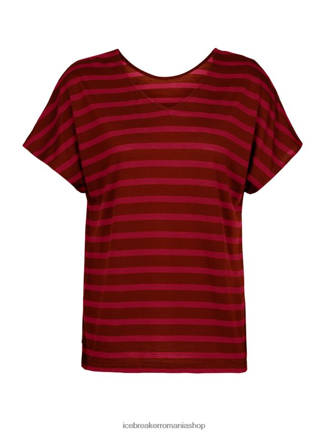 Icebreaker îmbrăcăminte espresso/cireșe femei merino drayden reversibil cu mânecă scurtă dungă superioară DL46T848