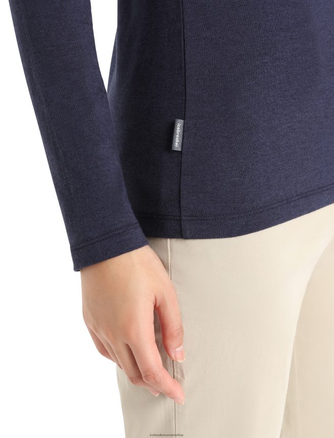 Icebreaker îmbrăcăminte marina de la miezul nopții femei merino central clasic tricou cu maneca lunga apus de soare DL46T850