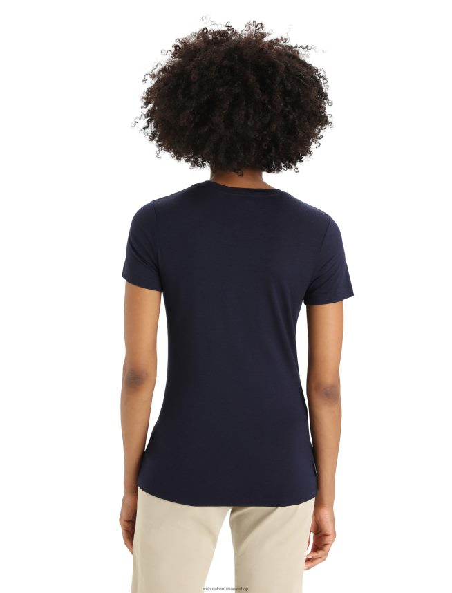 Icebreaker îmbrăcăminte marina de la miezul nopții femei tricou cu mânecă scurtă merino tech lite ii dungi de schi DL46T896