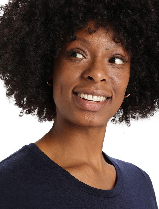 Icebreaker îmbrăcăminte marina de la miezul nopții femei tricou cu mânecă scurtă merino tech lite ii dungi de schi DL46T896